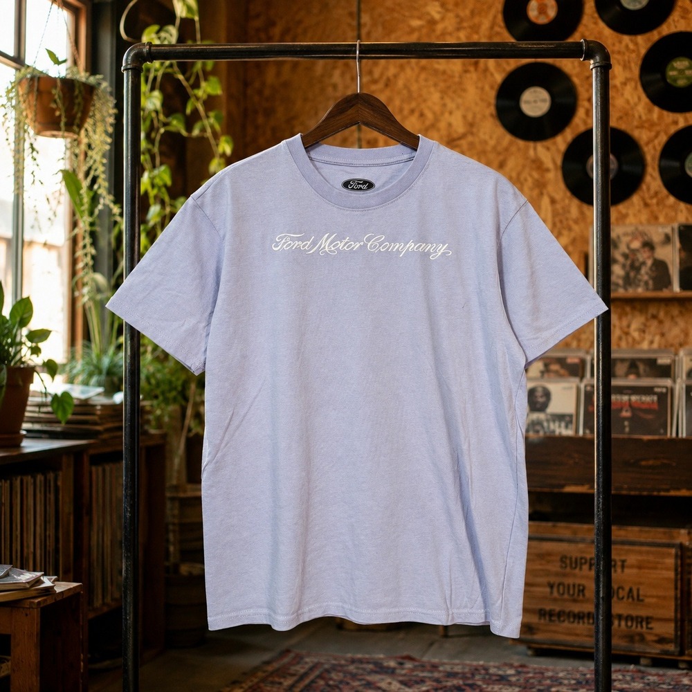 Ford Motor Company Script Graphic Tee Light Blue Large Boxy Fit Racing